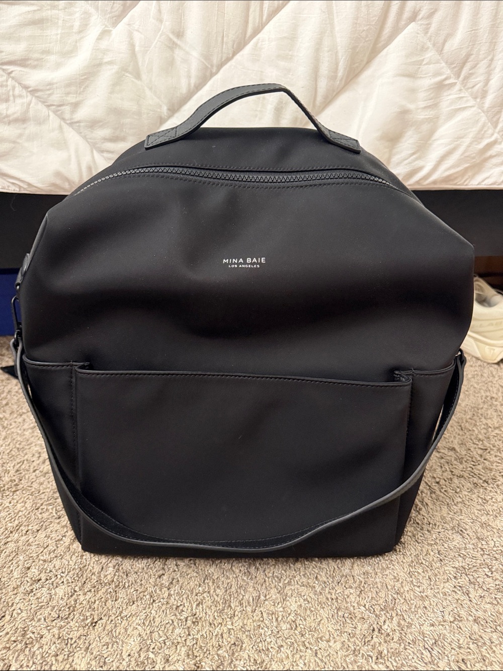 Mina Baie Black Baby Bag - Sleek Convertible Diaper Backpack nylon FULL SIZE!